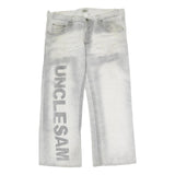 UNCLE SAM Mens Jeans White Grey Regular Straight Cotton Button W38 L27 Logo