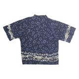 Mens Navy Blue Cotton Hawaiian Shirt L Floral Print Button Front Casual