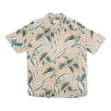 ISLAND SHORES Mens Beige Green Floral Cotton Shirt M Lightweight Casual