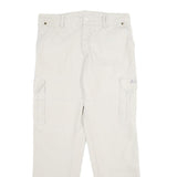 ALUART Mens Cotton White Regular Cargo Trousers W32 L32 Casual Functional Zip