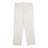 ALUART Mens Cotton White Regular Cargo Trousers W32 L32 Casual Functional Zip