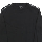DKNY Womens Black Sweatshirt Crew Neck M Logo Tape Shoulder Stripe Casual
