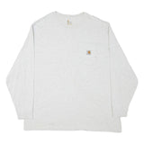CARHARTT Mens White Crew Neck Long Sleeve 2XL Logo Pocket Plain Cotton Blend
