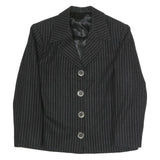 Womens Black Pinstripe Button Jacket M Polyester Blend Classic Formal Wear