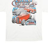HANES Mens White Cars In The Park Vintage T-Shirt L Short Sleeve Crew Neck
