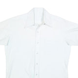 Mens White Plain Short Sleeve Button Shirt L Polyester Blend Casual Smart