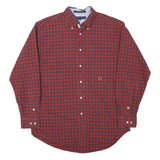 TOMMY HILFIGER Mens Red & Navy Check Shirt M Classic Fit Button-Down Collar Long