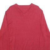 TOMMY HILFIGER Mens Red Plain V Neck Basic Knit XL Cotton Blend Jumper