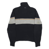 NAUTICA Mens Black & Grey Colourblock Wool Jumper Pullover Crew Neck M