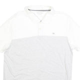 CALVIN KLEIN Mens White & Grey Striped Short Sleeve Polo Shirt L Casual Cotton