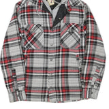 RED KAP Mens Grey & Red Hooded Check Jacket S Polyester Blend Zip Casual