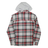 RED KAP Mens Grey & Red Hooded Check Jacket S Polyester Blend Zip Casual