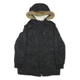 LEVI'S Womens Black Polyester Blend Hooded Jacket M Zip Sherpa Lined