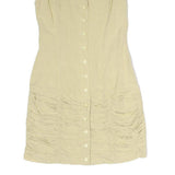 CLAUDE BARTHELEMY Womens Beige Cotton Mini Dress Sleeveless Button Front Ruched