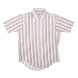 MAN KNIT Mens White & Burgundy Striped Shirt M Cotton Blend Button Collar Summer