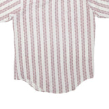 MAN KNIT Mens White & Burgundy Striped Shirt M Cotton Blend Button Collar Summer