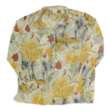 CANDA Womens Beige Floral Shirt Long Sleeve Collared XL Button Closure