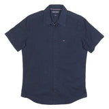TOMMY HILFIGER Mens Navy Blue Cotton Blend Shirt M Casual Button Front Short