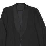 Mens Black Wool Blend Classic Jacket M Plain Button Closure Elegant Style