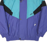 O'BRIAN Mens Blue & Turquoise Retro Zip Jacket L Polyester Blend Colourblock