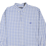 CHAPS Mens Blue & White Check Shirt L Classic Button-Down Collar Long Sleeve