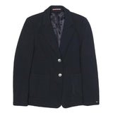 TOMMY HILFIGER Womens Black Classic Jacket UK 8 Polyester Blend Button Plain