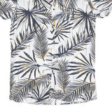 Mens White & Gold Leaf Print Short Sleeve Shirt S Lightweight Cotton Blend