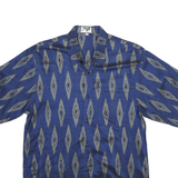 GEGO Mens Blue Pattern Shirt L Polycotton Short Sleeve Lightweight Casual