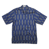 GEGO Mens Blue Pattern Shirt L Polycotton Short Sleeve Lightweight Casual