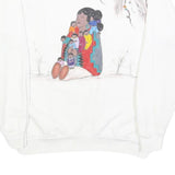 PLATINUM SPORTSWEAR Womens White Cotton Blend Sweatshirt L Artistic Print Crew