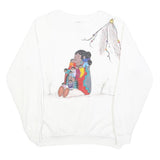 PLATINUM SPORTSWEAR Womens White Cotton Blend Sweatshirt L Artistic Print Crew