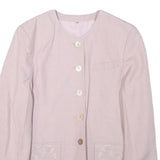 Womens Pale Pink Linen Blend Button Jacket UK 10 Plain Classic Long Sleeve