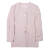 Womens Pale Pink Linen Blend Button Jacket UK 10 Plain Classic Long Sleeve