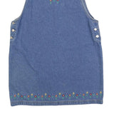 ROUTE 66 Womens Blue Denim Pinafore Dress Cotton Blend Sleeveless L Floral