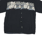 PIERRE CARDIN Mens Black Shirt 2XL Rayon Hawaiian Floral Summer Casual Relaxed