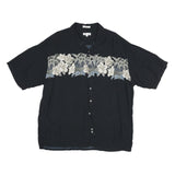 PIERRE CARDIN Mens Black Shirt 2XL Rayon Hawaiian Floral Summer Casual Relaxed