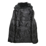 GAUDI JEANS Womens Black Puffer Jacket M Polyamide Quilted Zip Belted Faux Fur