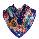 Anyyou Fashion Premium Satin Square Scarf – Big Paisley Blue Silk-Feel Neckwrap for Women