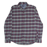 CHAPS Mens Grey & Red Checked Cotton Shirt L Button-Down Casual Long Sleeve