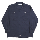 DICKIES Mens Navy Work Shirt L Cotton Blend Durable Button Closure Utility