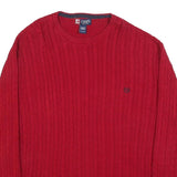 CHAPS Mens Red Cable Knit Crew Neck Jumper XL Cotton Classic
