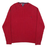 CHAPS Mens Red Cable Knit Crew Neck Jumper XL Cotton Classic