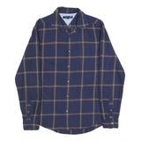 TOMMY HILFIGER Mens Blue & Brown Check Shirt M Classic Fit Casual Cotton Shirt