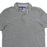 TOMMY HILFIGER Mens Grey Short Sleeve Plain M Cotton Polo Shirt Classic Fit