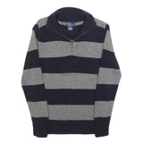 POLO RALPH LAUREN Boys Navy & Grey Striped Pattern Jumper Half Zip Crew Neck