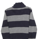 POLO RALPH LAUREN Boys Navy & Grey Striped Pattern Jumper Half Zip Crew Neck