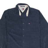 TOMMY HILFIGER Mens Blue Check Shirt XL Cotton Classic Button Down Casual