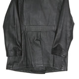 Womens Black Leather Button Jacket M Plain Double Breasted Classic Style