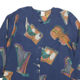 DIVINA Womens Blue Printed Shirt Long Sleeve Round Neck XL Rayon Musical Theme