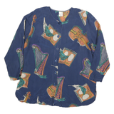 DIVINA Womens Blue Printed Shirt Long Sleeve Round Neck XL Rayon Musical Theme